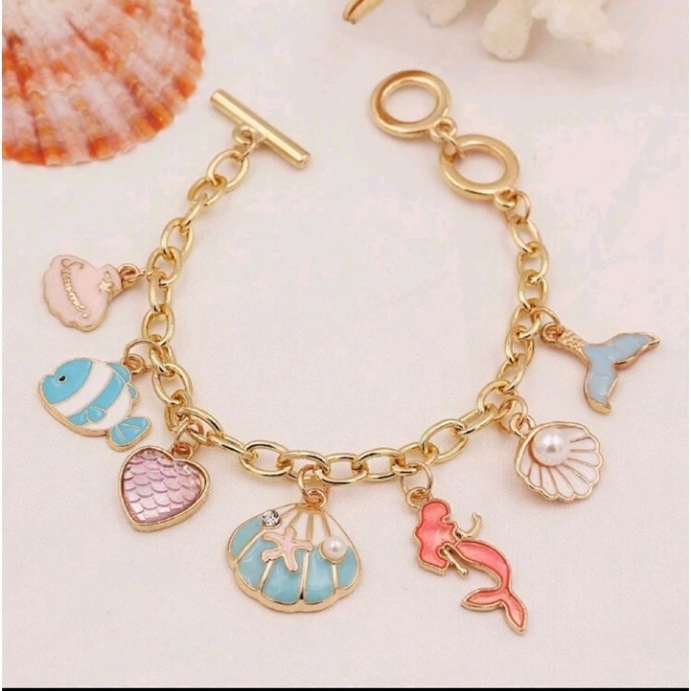 3 for $26 - Ocean Style Faux Pearl Seashell Mermaid Charm Bracelet